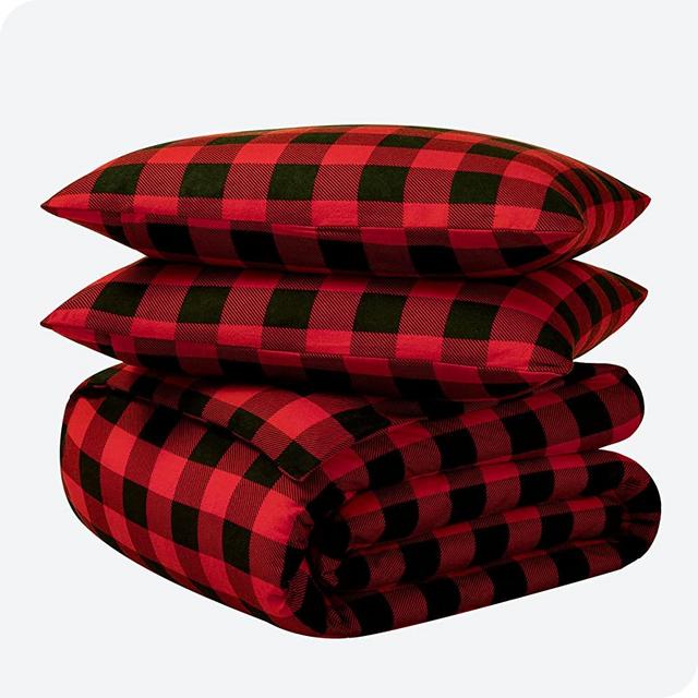 Bare Home Flannel Duvet Cover - King/California King - 100% Cotton, Velvety Soft Heavyweight Premium Flannel, Double Brushed - Includes Sham Pillow Covers (King/Cal King, Buffalo Plaid - Red/Black)