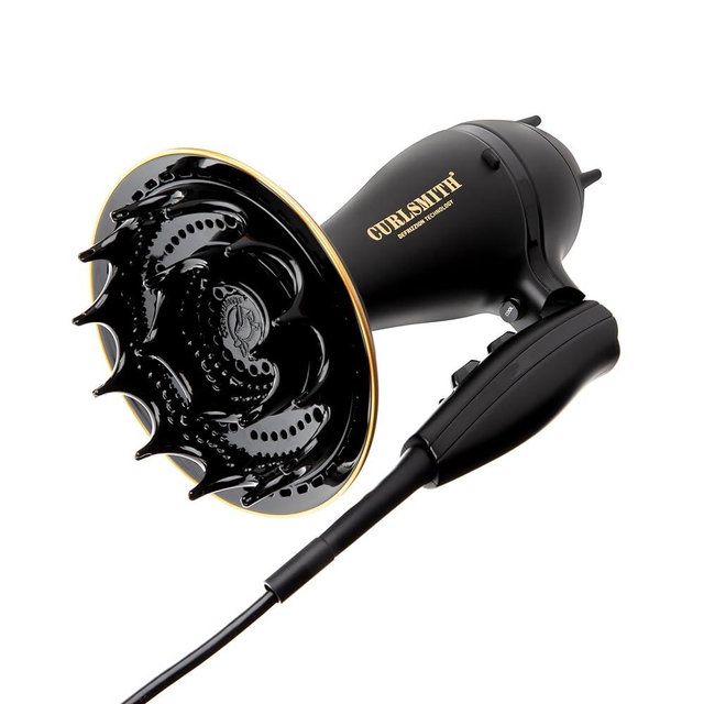 Curlsmith - Defrizzion Travel Hair Dryer with Large Diffuser, for Curly Hair, Reduce Frizz, 3 Speeds, 3 Heat Settings, Infared, Ceramic Heat for Fast Drying