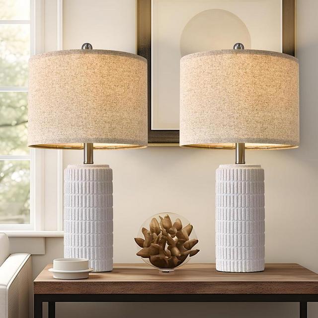 PoKat 23" Table Lamp, Farmhouse Bedside Lamps for Bedroom Set of 2, Ceramic End Table Lamps for Living Room, Traditional Nightstand Desk Lamps, Frosted White Lamps, Medium