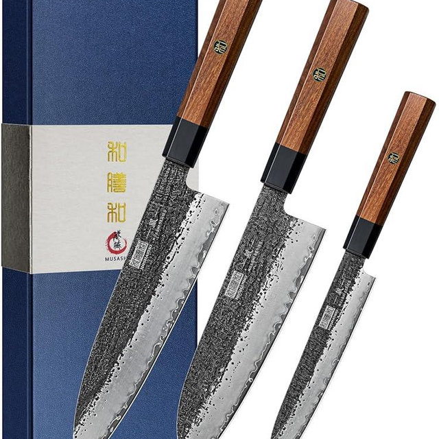 HOSHANHO 3 Pieces Knife Set, Professional Japanese High Carbon Steel Kitchen Knife Set, Ultra Sharp Chef Knives Sets with Octagonal Rosewood Handle