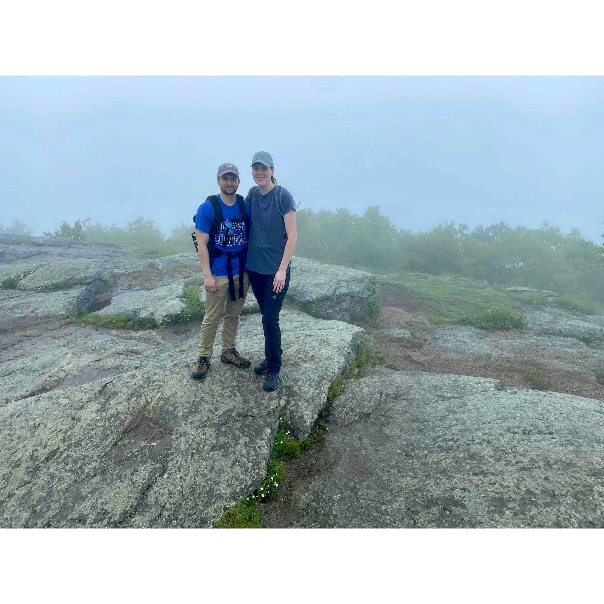 At the peak of Mount Watatic on a very foggy day