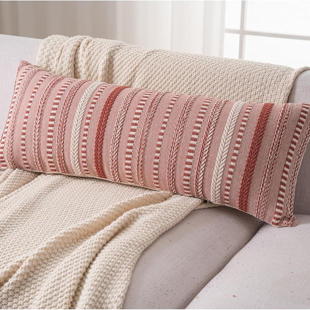 Cethom Boho Lumbar Pillow Covers 14x36 Long, Farmhouse Decorative Couch Pillow Cases, Rust Accent Pillows of Bed, Sofa Bedroom Living Room Home Decor Cushion Cover, Pack of 1