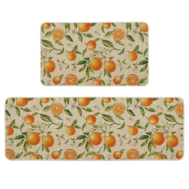 Artoid Mode Orange Spring Kitchen Mats Set of 2, Home Decor Low-Profile Kitchen Rugs for Floor - 17x29 and 17x47 Inch