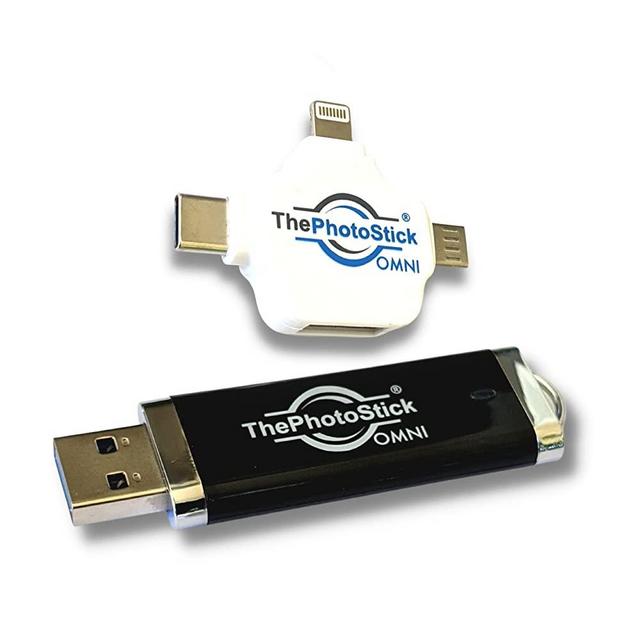 ThePhotoStick Omni 128GB -- Easy, One Click Photo and Video Backup for All of Your Devices.