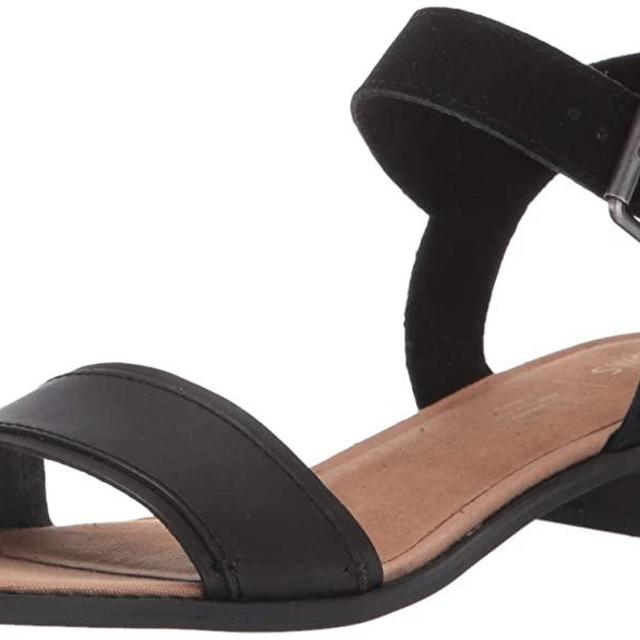 TOMS Black Leather with Suede Women's Camilia Sandals