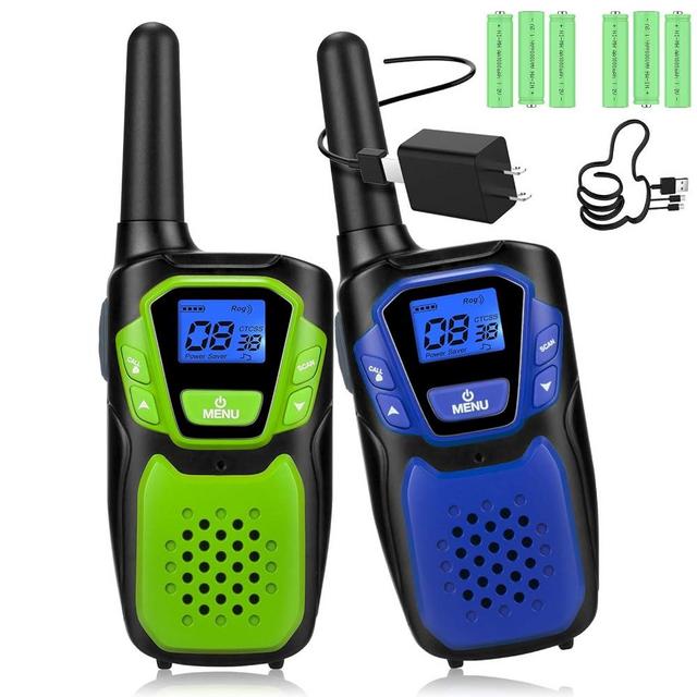 Walkie Talkies for Adult, Rechargeable Long Range Walky Talky Handheld Two Way Radio with NOAA Weather Channel, 6x1000MAH AA Batteries and USB Charger Included (Blue and Green 2 Pack)