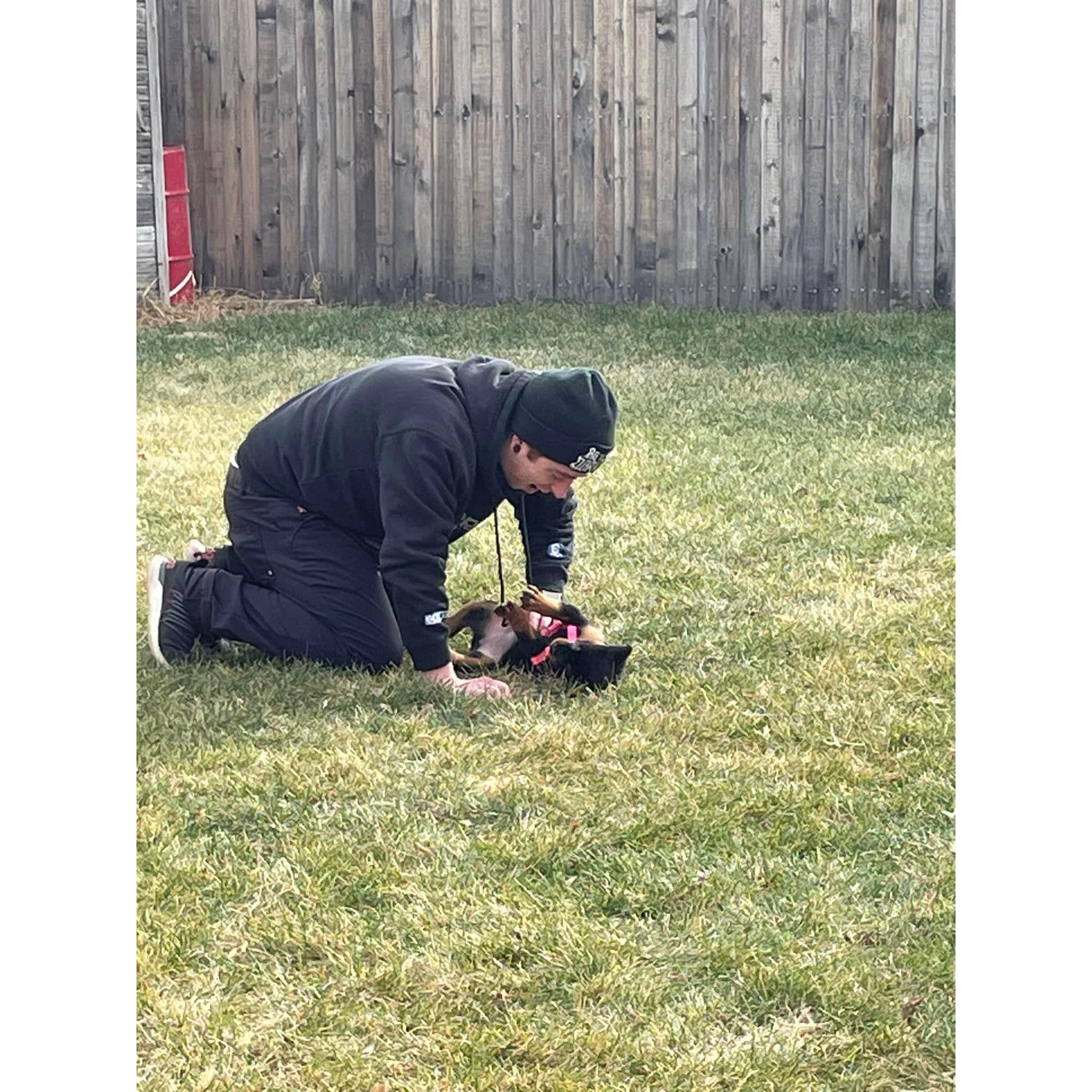Josh and Dottie the day we brought her home