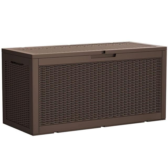 Devoko 100 Gallon Waterproof Large Resin Deck Box Indoor Outdoor Lockable Storage Container for Patio Furniture Cushions, Toys and Garden Tools (Dark Brown)