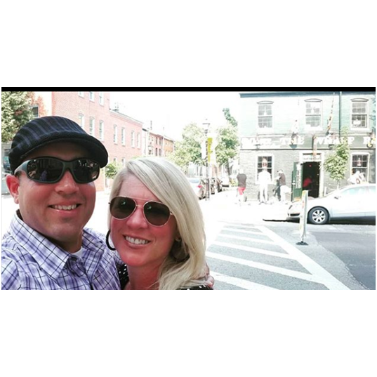 We had our first kiss on Preakness in Fells Point.  Mike kissed me on the eye. We don't have a photo from that day, but this is preakness 2019.