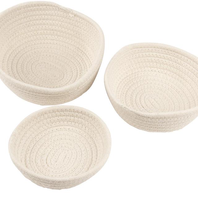 Woven Storage Baskets - 3-Pack Cotton Rope Baskets, Decorative Hampers, Collapsible Rope Storage Bins for Toys, Towels, Blankets, Nursery, Kids Room, 3 Sizes, White