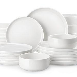 MALACASA Plates and Bowls Sets, 24 Pieces Modern Porcelain Dinnerware Set