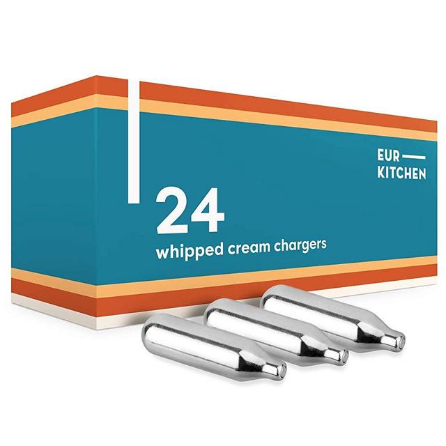 EurKitchen N2O Chargers for Whipped Cream Dispenser - Nitrous Oxide N2O Whipped Cream Chargers - 8 Gram N2O Whip Cream Chargers Pack of 24 Cartridges for Whipped Cream Dispenser - 24-Pack