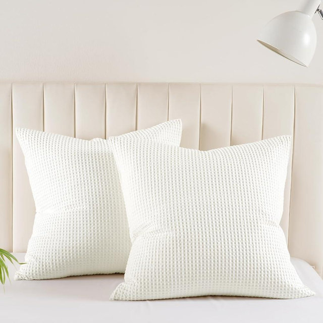 PHF 100% Cotton Waffle Weave Euro Shams 26"X26", No Insert, 2 Pack Elegant Home Decorative Euro Throw Pillow Covers for Bed Couch Sofa,Cream