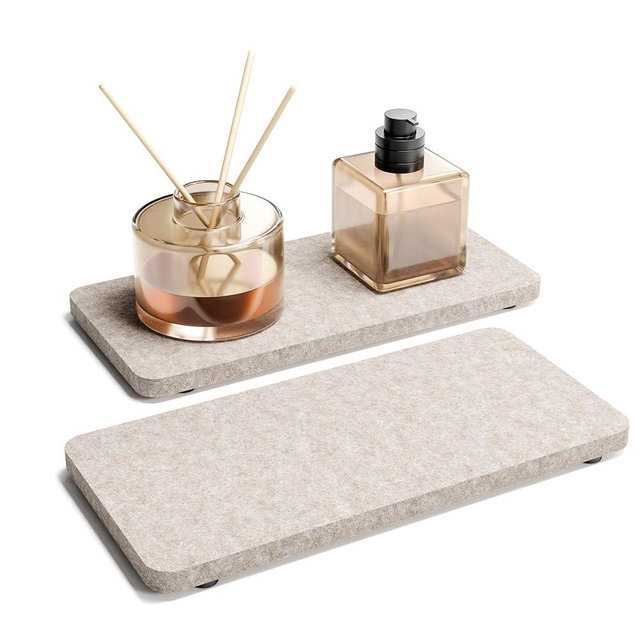 Fluxynara 2 PCS Felt Bathroom Vanity Trays, 8x4 inch Fast Absorbing Countertop Trays for Soap, Perfume or Coasters, Multi-use Kitchen & Bathroom Organizer,Oatmeal