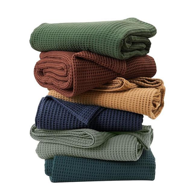 100% Cotton King Size Bed Blanket - Dark Green Waffle Weave Lightweight Summer Layering Blanket - 102x90in Prewashed Breathable, Woven