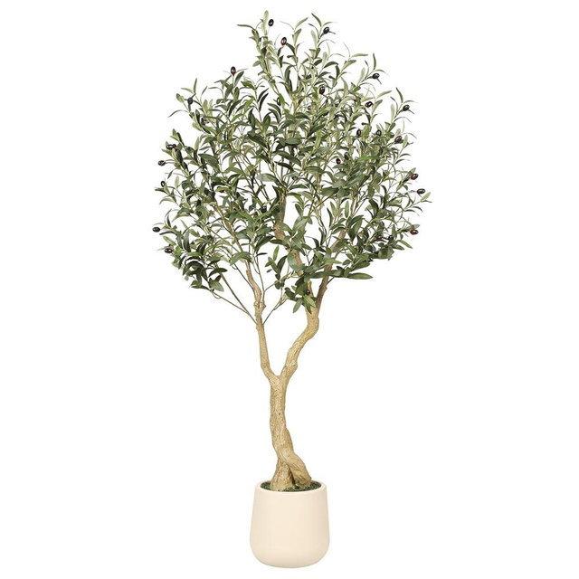 Realead Olive Trees Artificial Indoor - 5FT Faux Olive Tree with White Tall Exquisite Planter - Realistic Fake Olive Tree with Thick Trunk and Lifelike Branches for Home Office Decor