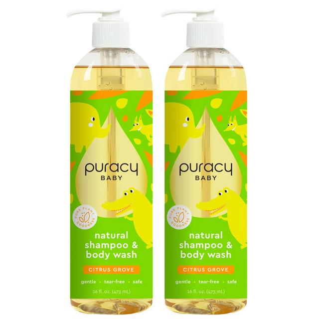 Puracy Natural Shampoo Body Wash, Plant-Derived Baby Shampoo Baby Wash, Gentle Soap for Sensitive Skin, Tear-Free, 16 Fl Oz (2-Pack) Packaging May Vary