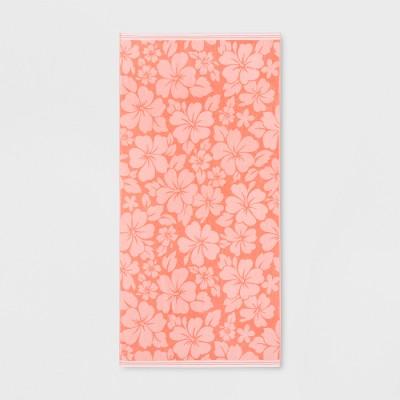 XL Hibiscus Beach Towel Coral - Sun Squad™