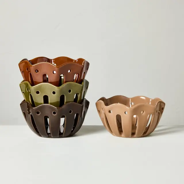 Set of 4 Wavy Edge Mini Berry Bowls Tan/Brown/Green/Winter Tan - Hearth & Hand™ with Magnolia
