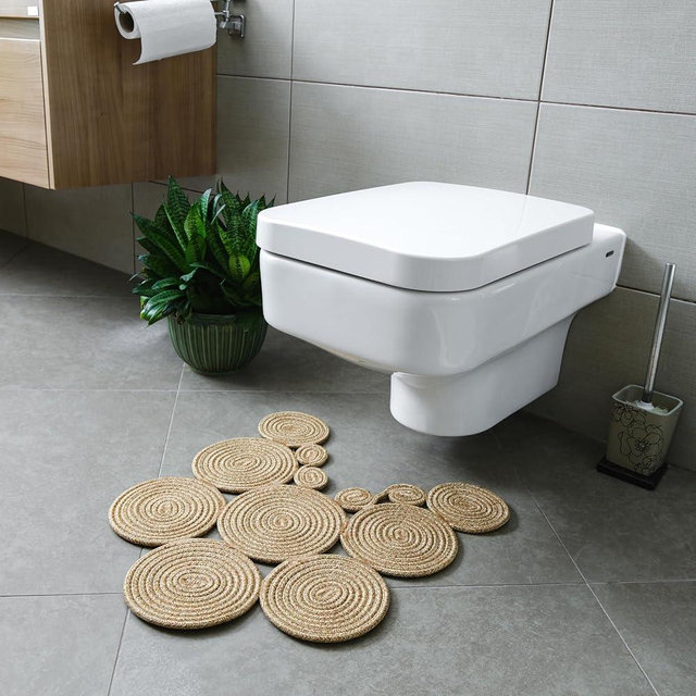 Home Turko Boho Jute Bath Mat | Handmade Washable Toilet Rug | Modern Bathroom Rug | Double Sided Woven Boho Bathroom Decor | 23.6 x 15.7 inches
