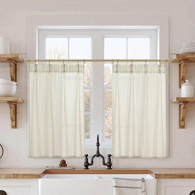 Lino Rosa Kitchen Window Curtains Over Sink,French Pleat Non See Through Linen Gauze Grain Sack Cortinas para Cocina Modernas 2024