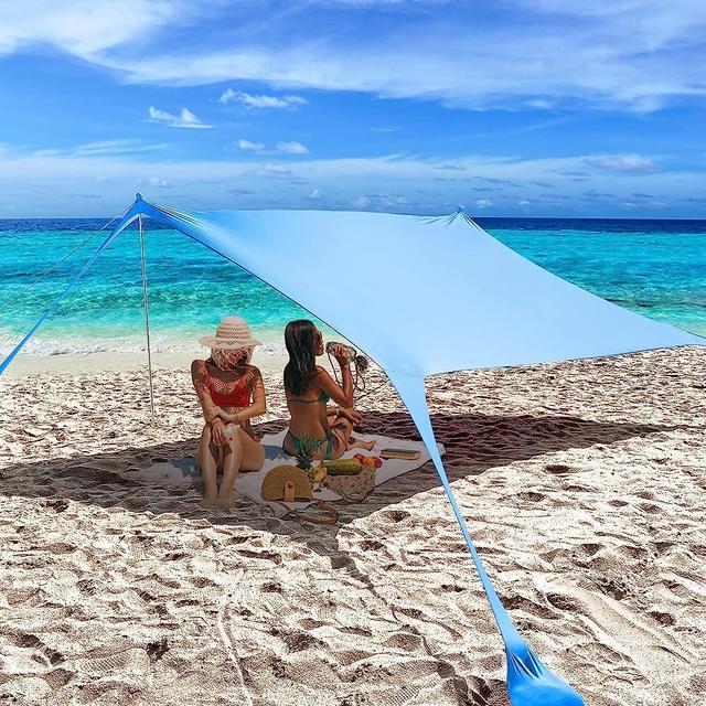 HATPPTO Beach Shade Canopy UPF50+ Portable Windproof Beach Tent Pop Up Sun Shelter with Anti-Wind Ropes and Carrying Bag for Camping, Fishing, Backyard, Picnics(10x10FT)