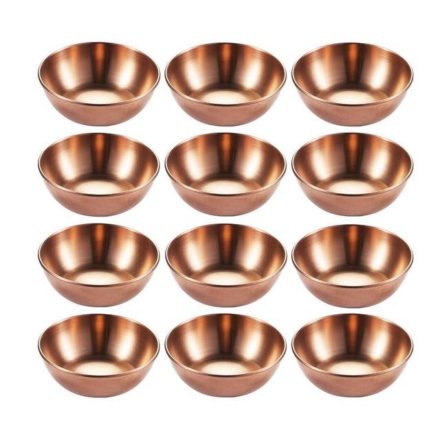 Hayuhone 12 Pack Stainless Steel Sauce Dishes, Rose Gold Mini Saucers Bowl Round Seasoning Dishes Sushi Dipping Bowl Appetizer Plates, 3.15inch