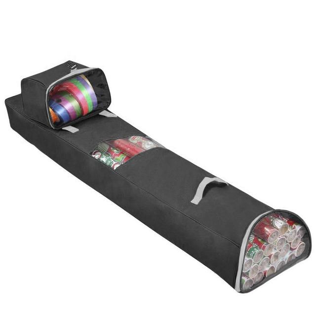 Primode Long Wrapping Paper Storage Bag Hanging | Heavy Duty Christmas Gift Wrap Storage Organizer with Detachable Accessory Tote Durable 600D Oxford (2PC Gift Wrap Case Set) 48"x 10"x 5"