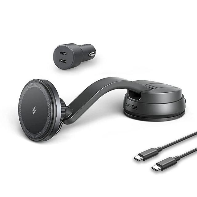 Anker Magnetic Wireless Charger (MagGo), 613 Car Charging Mount with 2-Port USB Car Charger, 5 ft USB-C to USB-A Cable, Strong Magnetic Alignment only for iPhone 13, 12/12 Pro / 12 Pro Max / 12 Mini