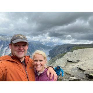 At the peak of Trolltunga in Norway