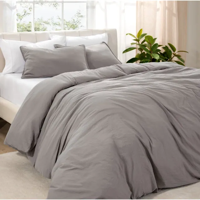 Washed Frost Grey King Duvet Cover and Sham Set by Bare Home