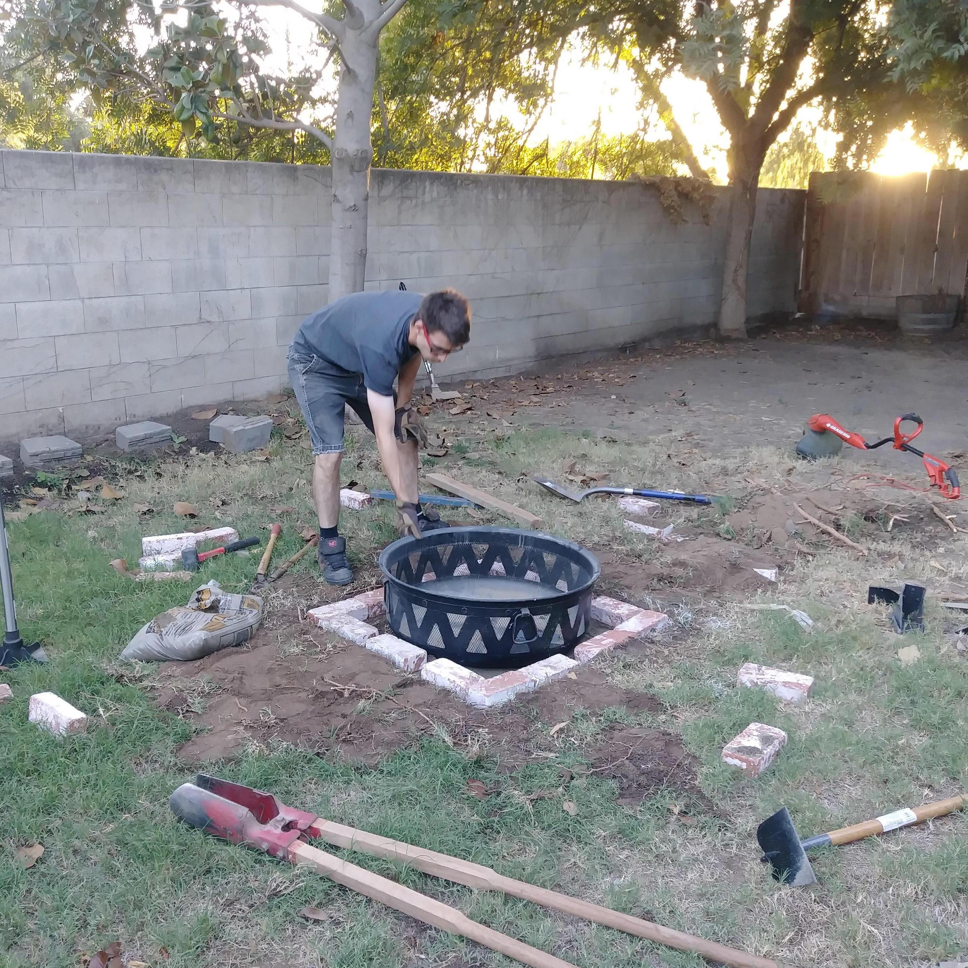 Arron installed a fire pit for Taylor's birthday