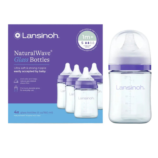 Lansinoh Natural Wave Glass Baby Bottles 4 pack, 5 oz