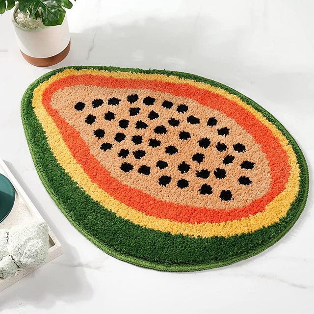 FROZZUR Papaya Bath Mat for Bathroom, Non Slip Cute Fun Fruit Bath Mat Shaggy Luxury Absorbent Christmas Shower Rug Washable