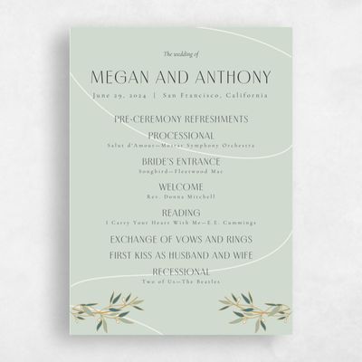 Light Sage, Green Wedding Program - Stefana