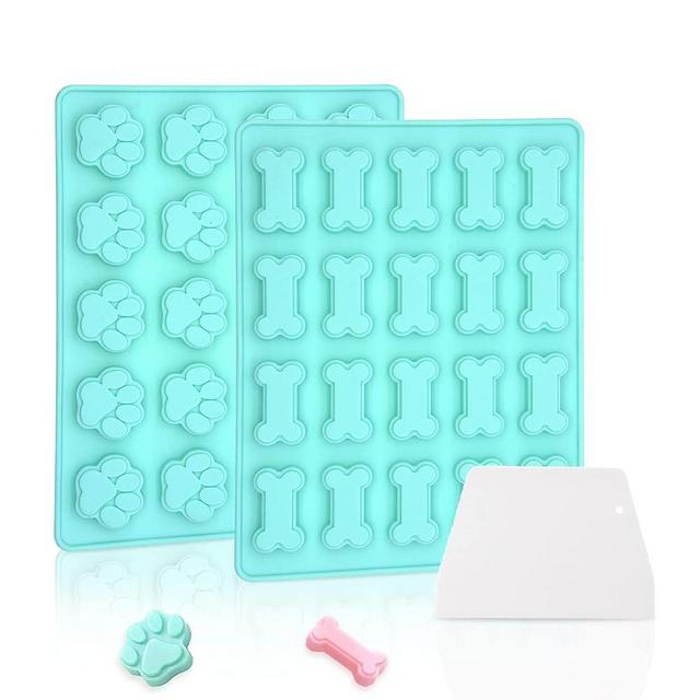 Dog Bone and Paw Silicone Molds - 2 Packs Silicone Baking Mold - Dog Treat Molds - Freezer Baking Tray | 20 Cavities Dog Bone Cake Pan | Medium Silicone Candy Molds Bite-Size For Gummy Chocolate Jello