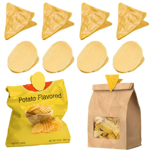 BieFuDan 12 PCS Cute Chip Clips Food Bag Sealer Sealing Clips,Potato Shaped Chip Funny Sealing Clip for Kitchen Food Storage,Snacks Bag Sealer Sealing (6 Round + 6 Triangular)