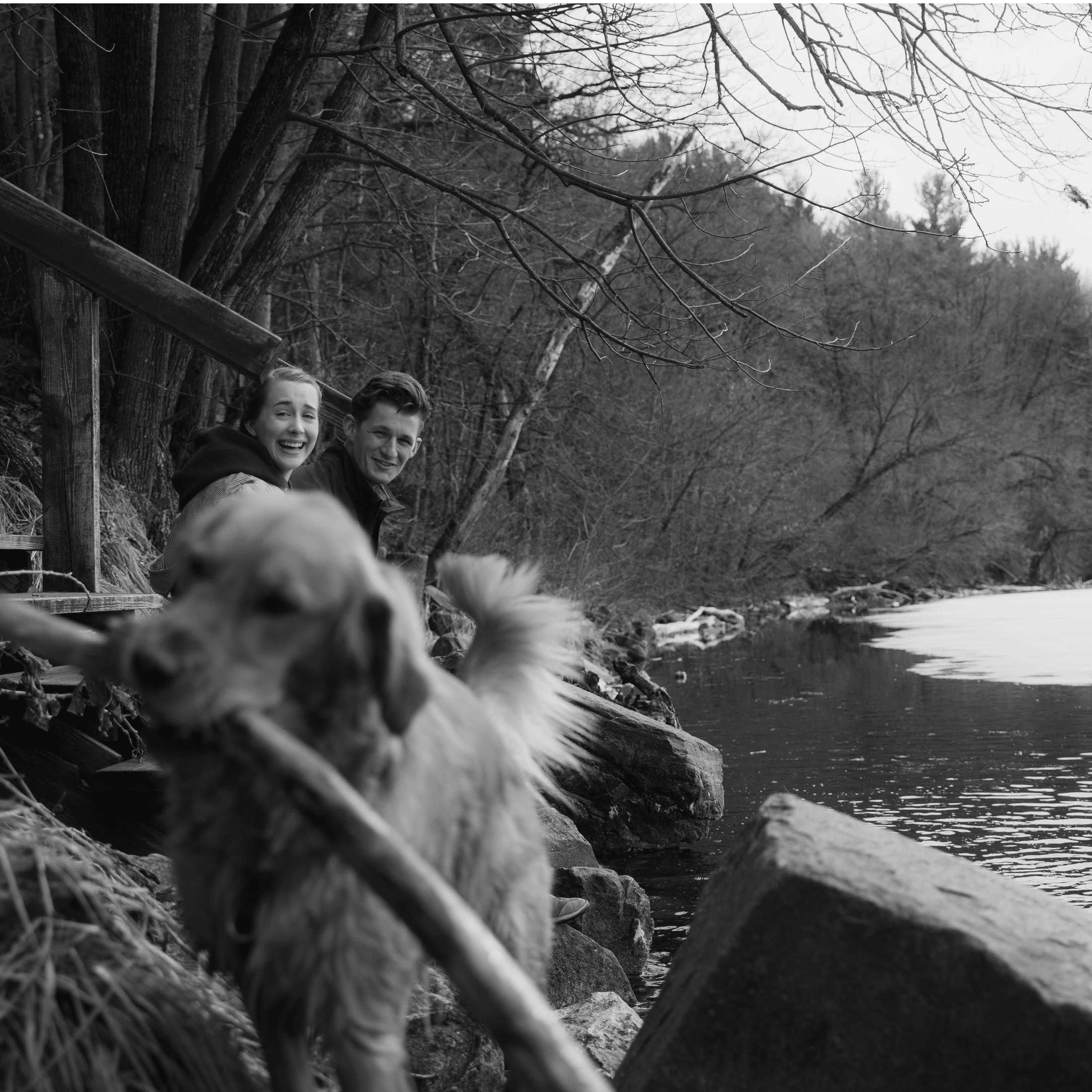 This is the spot we got engaged. Charlie loved swimming and finding sticks!