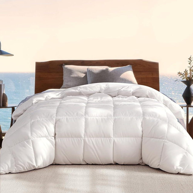 Beautyrest Luxury Hotel Collection Twin Size White Goose Feather Down Fiber Comforter,Ultra-Soft 100% Cotton Breathable Down Comforter Fluffy Duvet Insert, Winter Warm/Twin(68"x90")