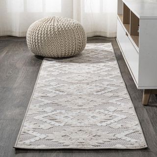 South Beach Sumak High-Low Pile Neutral Diamond Kilim Indoor/Outdoor Runner