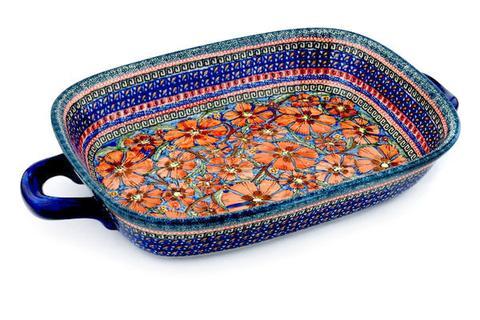 11" x 18" Rectangular Baker with Handles - Poppies