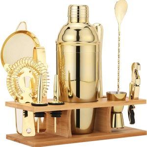 Shakers Bartending, 11Pcs-Cocktail Shaker Set Gold Drink Mixer with 25oz Martini Shaker,Muddler,Bar Spoon and More Professional for Home and Bartender.(Gold)