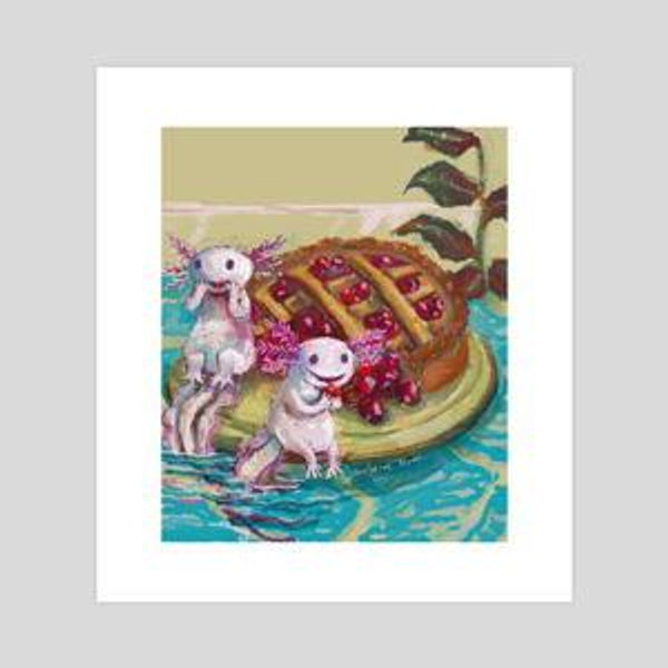 Two Axolotls Sharing A Cherry Pie - poster by Guilherme Nunes