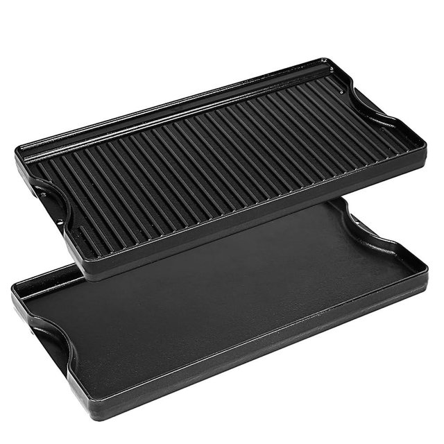 Utheer Nonstick Reversible Cast Iron Griddle 19.5"x 10.5", Ceramic Cooking Surface, Flat & Ribbed Sides, with High Sides & Grease Trap, Stovetop Griddle for Gas Grill, Charcoal, Oven & Outdoor BBQ