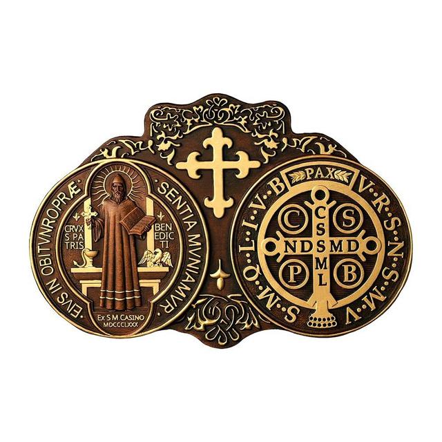 bgcarpenter Wooden Saint Benedict Plaque, St Benedict Medal Wall Decor Wall Art, Handmade Wall Hanging Sign, Religious Wall Plaque for Living Room Bedroom Kitchen - 12 Inch