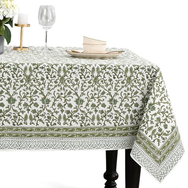 CPC Meadow Vine Tablecloth 100% Cotton 60x90 Inch Indian Block Print Rectangle Table Cover, Table Cloth for Gifting in Weddings, Halloween, Fall, Christmas, Thanksgiving