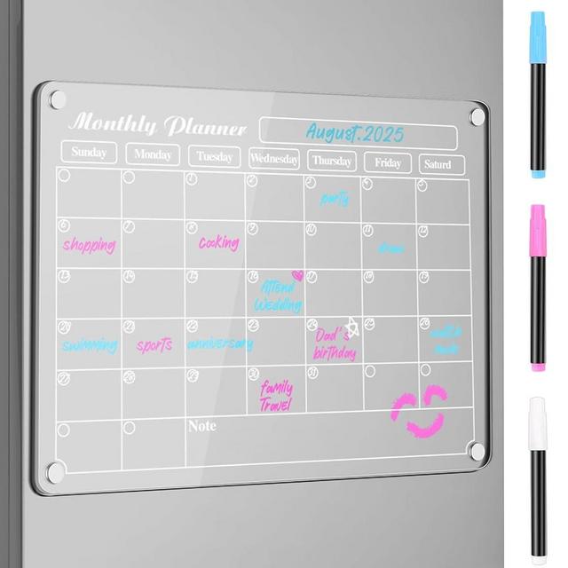 DIYMAG Fridge Calendars 15"x11" 2025 Acrylic Magnetic Calendar for Refrigerator Fridge White Board Calendar Chalk Dry Erase Calendars Magnets Chalkboard Monthly Weekly Planner 3 Highlight Markers