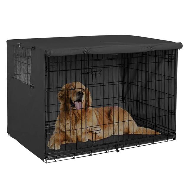 Explore Land 54 inches Dog Crate Cover - Durable Polyester Pet Kennel Cover Universal Fit for Wire Dog Crate (Black)