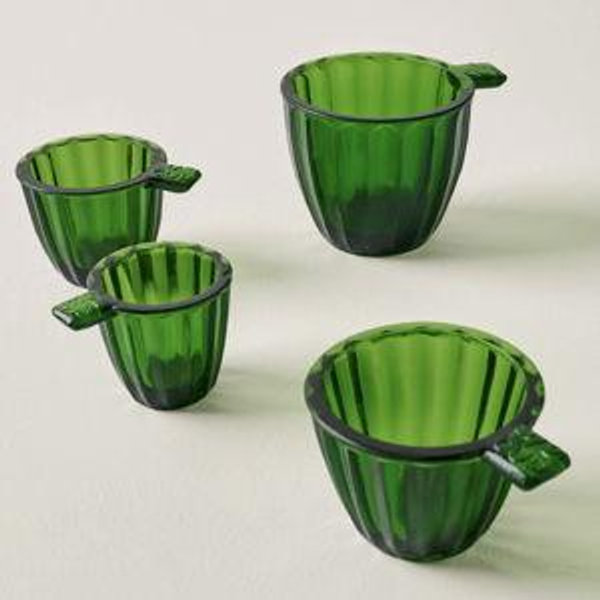Green Glass Measuring Cup Set