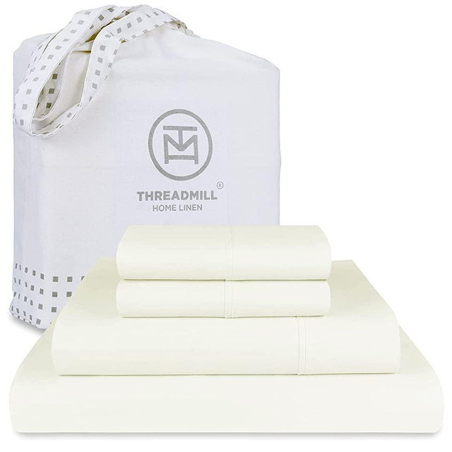 Threadmill Luxury Organic Cotton Sheets - Certified by GOTS - King, 4 Piece, Ivory - Breathable and Eco-Friendly Premium Sheet Set - Smooth and Cool Bedding with Perfect Elastic Deep Pocket Fit